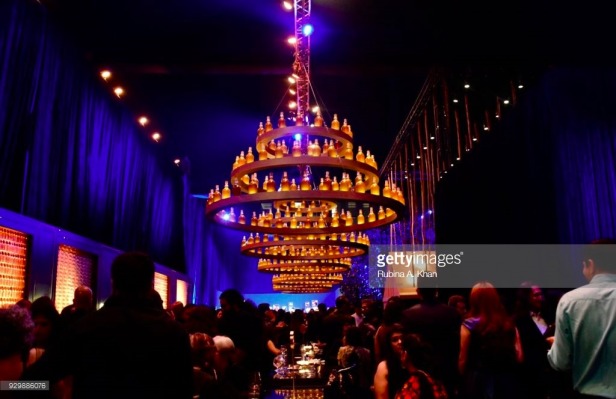 Gauri Khan's artisanal chandeliers made from empty Chivas 18 bottles for Alchemy