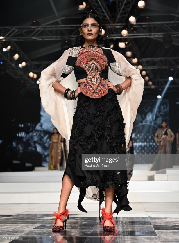 NEW DELHI, INDIA - OCTOBER 12: Anamika Khanna's collection at the Lotus Make-Up India Fashion Week Spring Summer 2020 Finale presented by the FDCI on October 12, 2019 in New Delhi, India. (Photo by Rubina A. Khan/Getty Images)