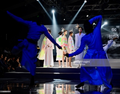NEW DELHI, INDIA - OCTOBER 12: Rajesh Pratap Singh's collection at the Lotus Make-Up India Fashion Week's Spring Summer 2020 Finale presented by the FDCI on October 12, 2019 in New Delhi, India. (Photo by Rubina A. Khan/Getty Images)