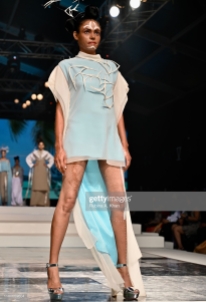 NEW DELHI, INDIA - OCTOBER 12: Schulen Fernandes for Wendell Rodricks' Zentangle collection at Lotus Make-Up India Fashion Week's Spring Summer 2020 Finale presented by the FDCI on October 12, 2019 in New Delhi, India. (Photo by Rubina A. Khan/Getty Images)