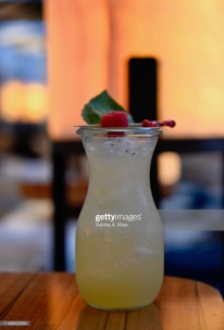 DOHA, QATAR - NOVEMBER 17: A Le Verger drink made with fresh basil leaves, lemon and apple juice at the outdoor terrace at Izu, a Mediterranean cuisine restaurant named after its Nigerian chef, Izu Ani, facing the Barahat Msheireb Town Square at the Mandarin Oriental, Doha on November 17, 2019 in Doha, Qatar. (Photo by Rubina A. Khan/Getty Images)