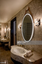 DOHA, QATAR - NOVEMBER 17: The bathroom mirrors hang by a rope, taking inspiration from the Arab dhows and the maritime and seafaring history of the region that resonates in the design theme of the Mandarin Oriental, Doha on November 17, 2019 in Doha, Qatar. (Photo by Rubina A. Khan/Getty Images)
