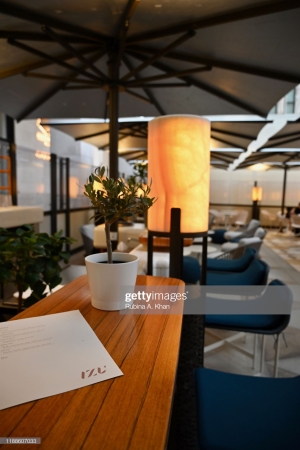 DOHA, QATAR - NOVEMBER 16: The outdoor terrace of Izu, the Mediterranean cuisine restaurant named after its Nigerian chef, Izu Ani, that faces the beautiful Barahat Msheireb town square at the Mandarin Oriental, Doha on November 16, 2019 in Doha, Qatar. (Photo by Rubina A. Khan/Getty Images)